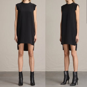 All Saints 100% Silk Tonya Lew Dress Step Hem Black Women's Size 10